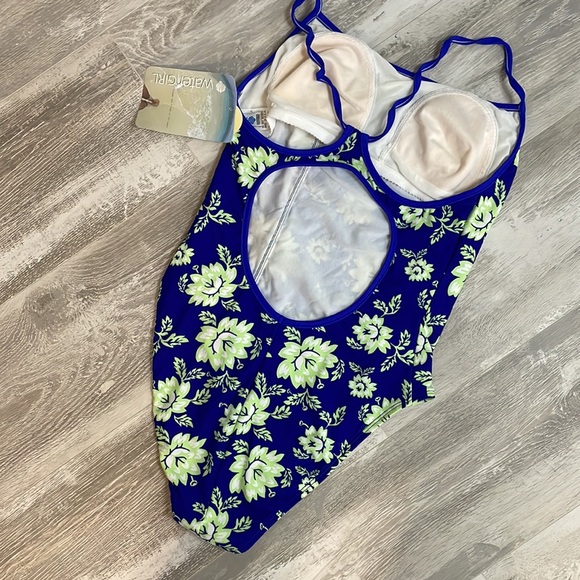 NWT Water Girl Slide T 1 Piece Blue Green Floral Swimsuit XL - Picture 4 of 6